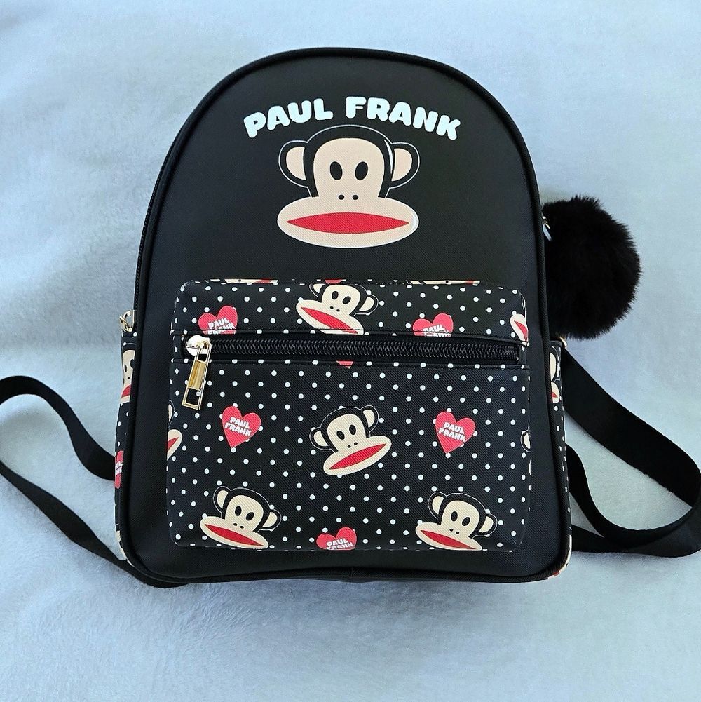 Paul Frank🐵 Backpack🎒 with Furry Pompom Bag Charm - NWT